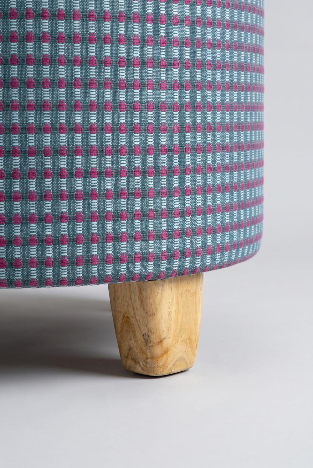 Upholstered Bundle Flower Pouffe in Code Shadow Plum Blue Fabric