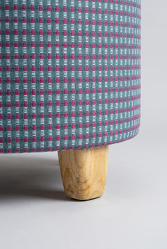 Upholstered Bundle Flower Pouffe in Code Shadow Plum Blue Fabric