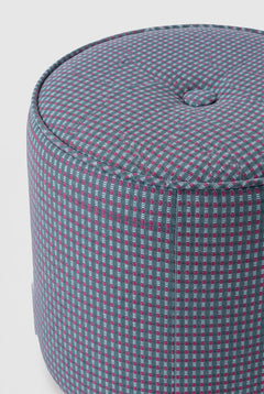 Upholstered Bundle Flower Pouffe in Code Shadow Plum Blue Fabric