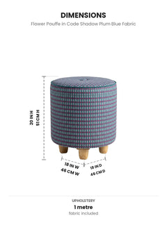 Upholstered Bundle Flower Pouffe in Code Shadow Plum Blue Fabric