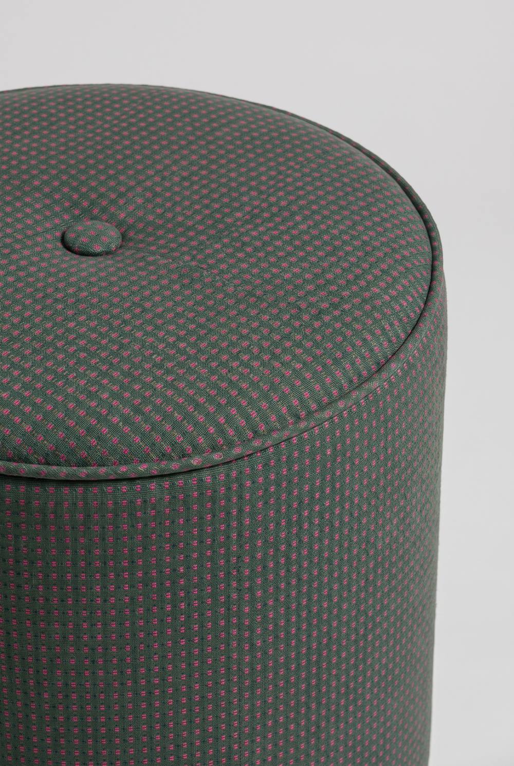 Upholstered Bundle Flower Pouffe in Code Shadow Plum Green Fabric