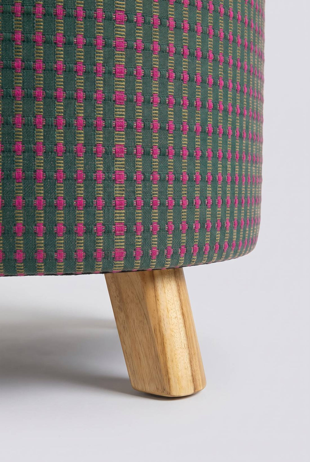 Upholstered Bundle Flower Pouffe in Code Shadow Plum Green Fabric