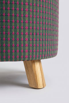 Upholstered Bundle Flower Pouffe in Code Shadow Plum Green Fabric
