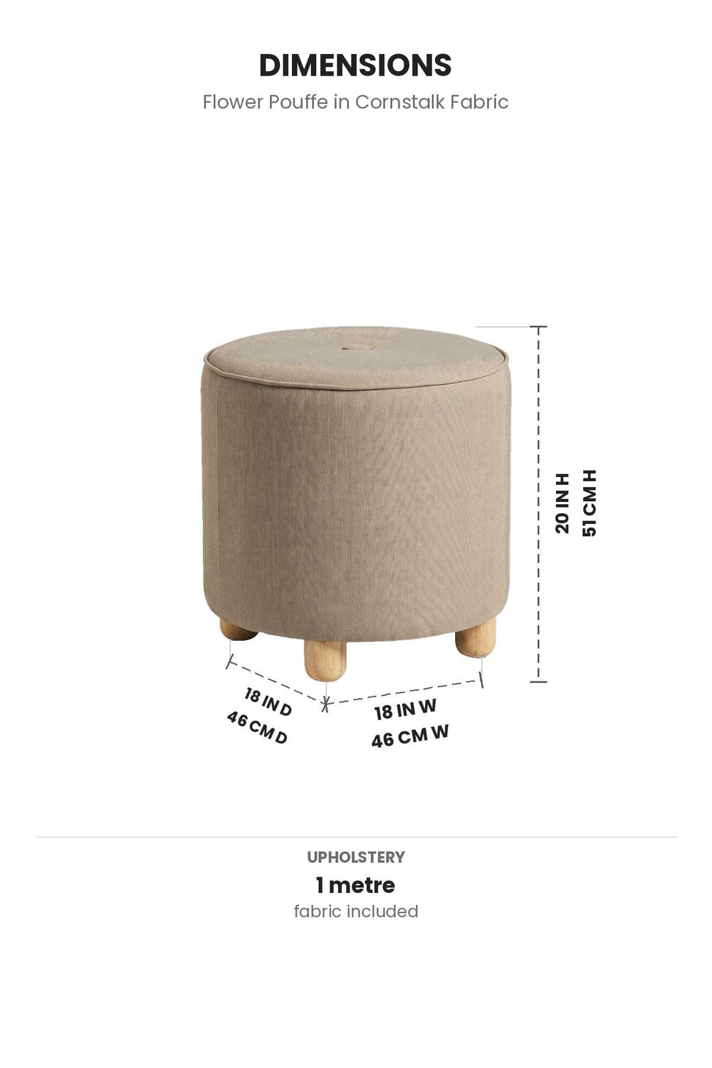 Upholstered Bundle Flower Pouffe in Cornstalk Fabric