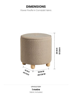 Upholstered Bundle Flower Pouffe in Cornstalk Fabric