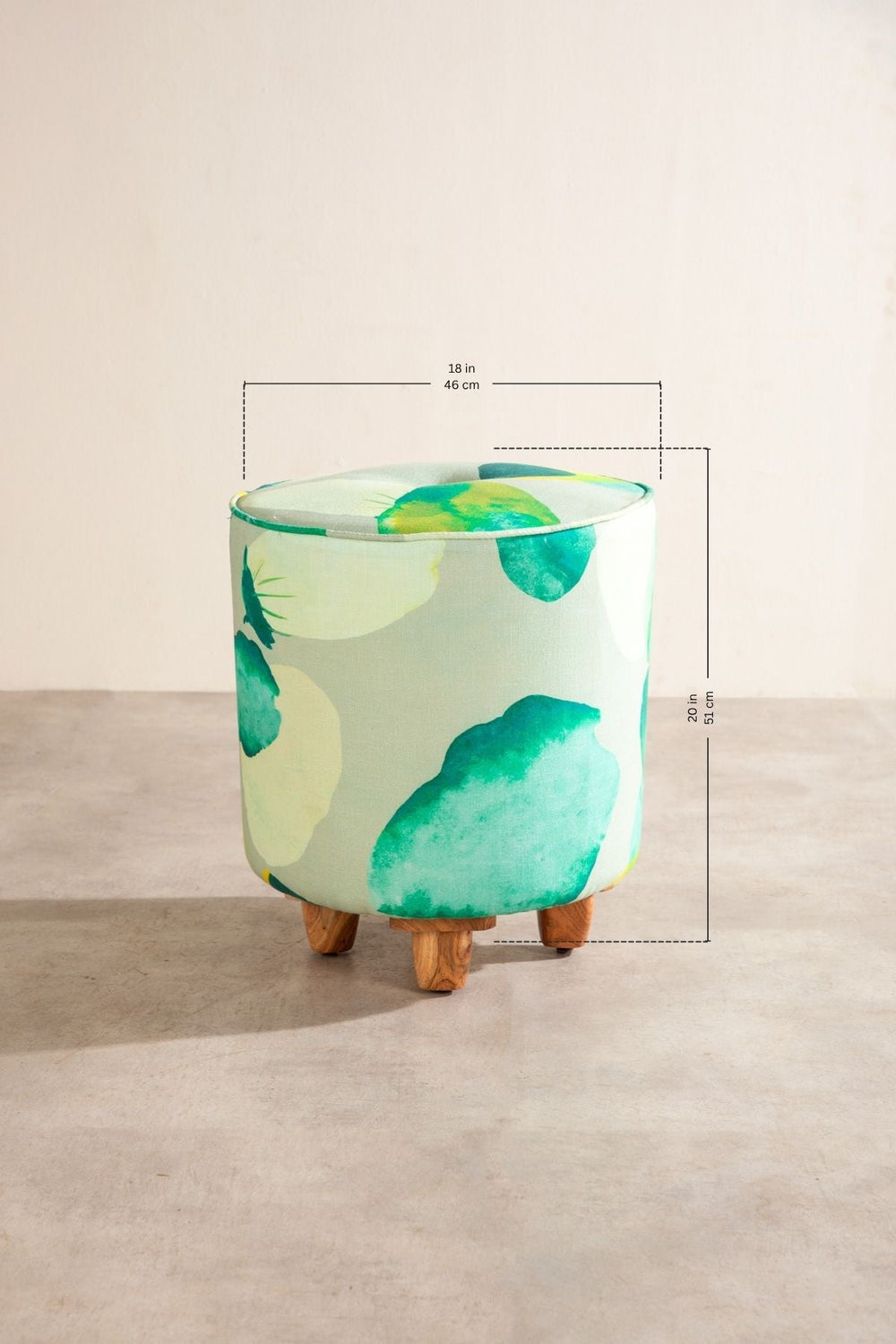 Upholstered Bundle Flower Pouffe in Chasing Monsoon Fabric