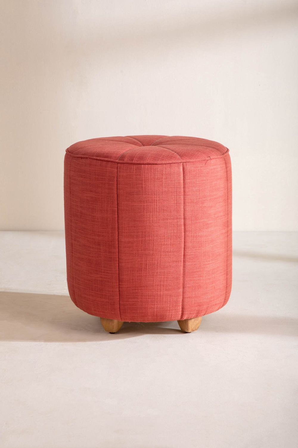 Upholstered Bundle Flower Pouffe in Raffia Red Pepper Fabric
