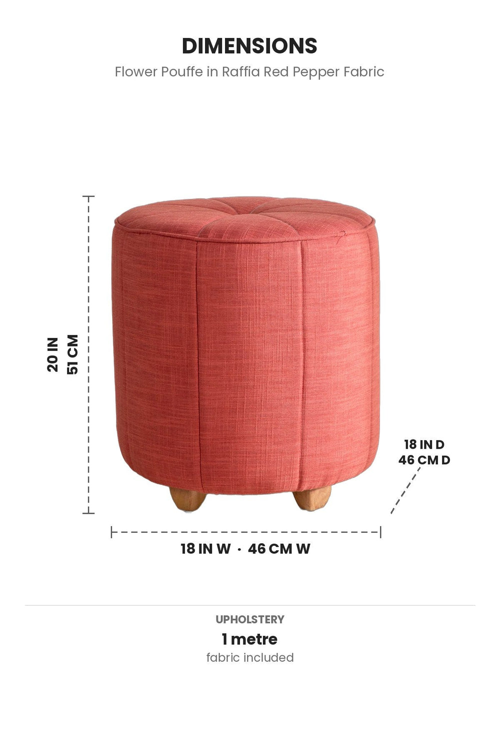 Upholstered Bundle Flower Pouffe in Raffia Red Pepper Fabric
