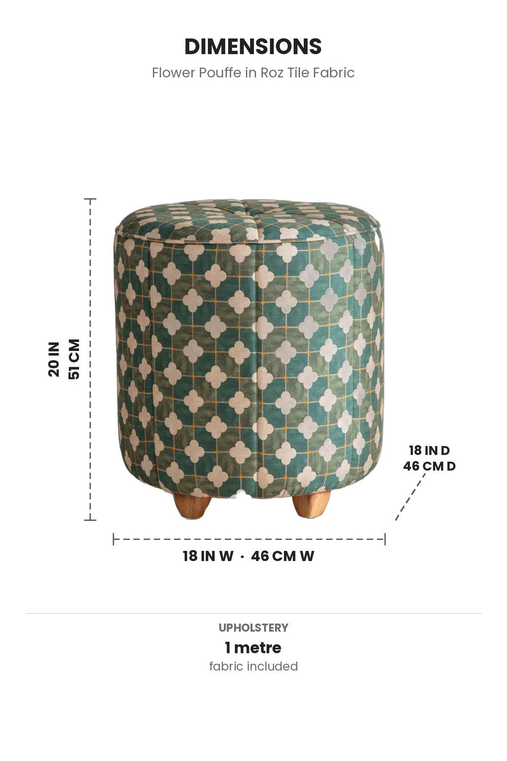 Upholstered Bundle Flower Pouffe in Roz Tile Fabric