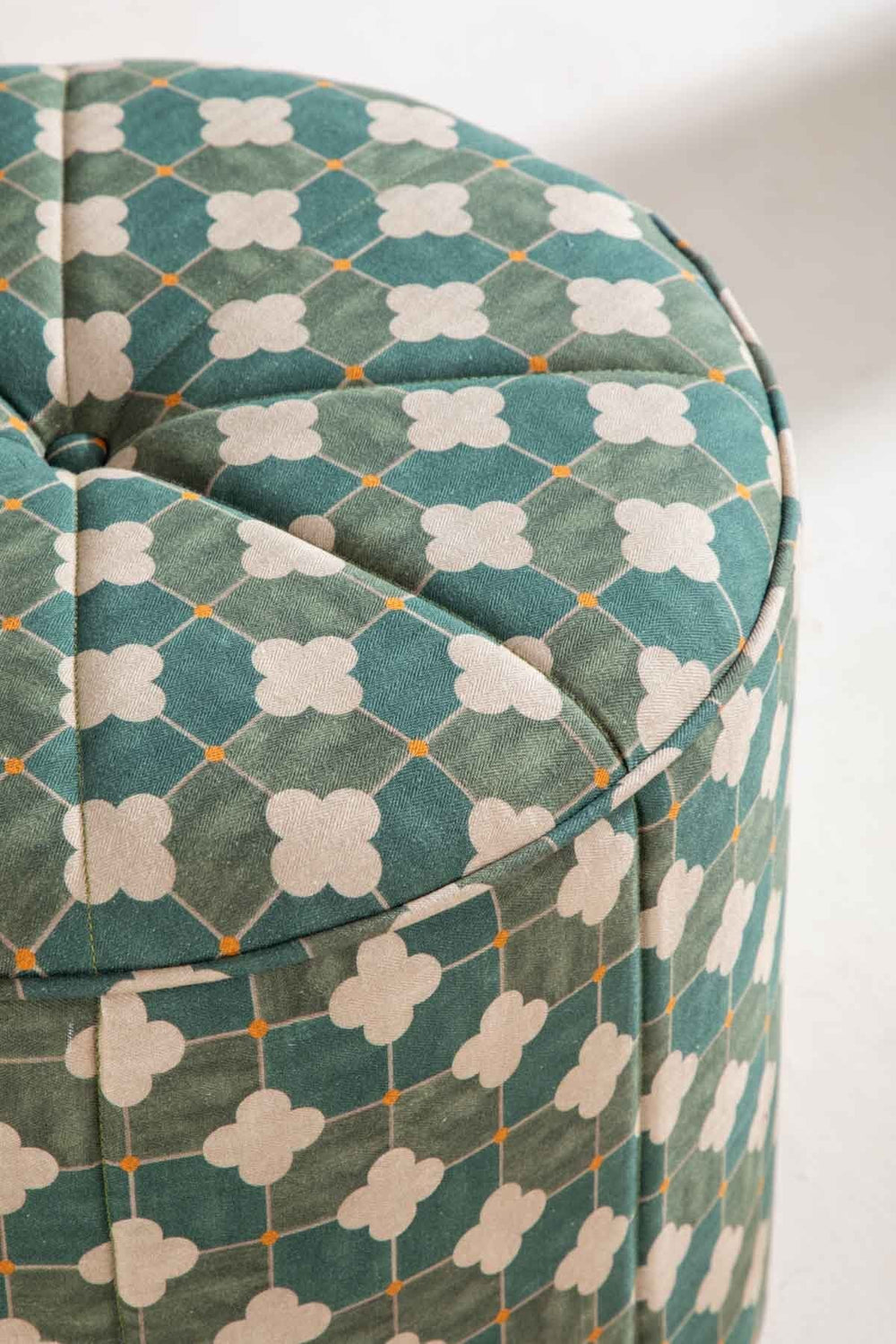 Upholstered Bundle Flower Pouffe in Roz Tile Fabric
