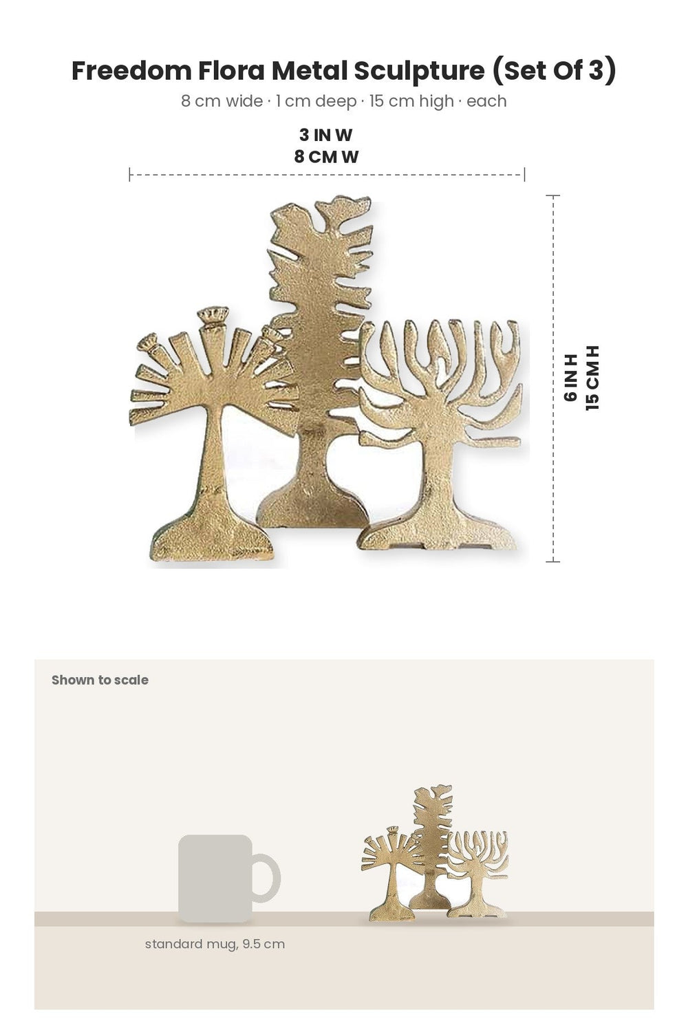 FIGURINES Freedom Flora Metal Sculpture (Set Of 3)