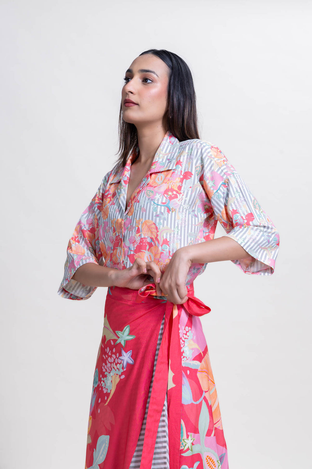 BOTTOMS Vasaka Layered Wrap Skirt (Full On Fuchsia)