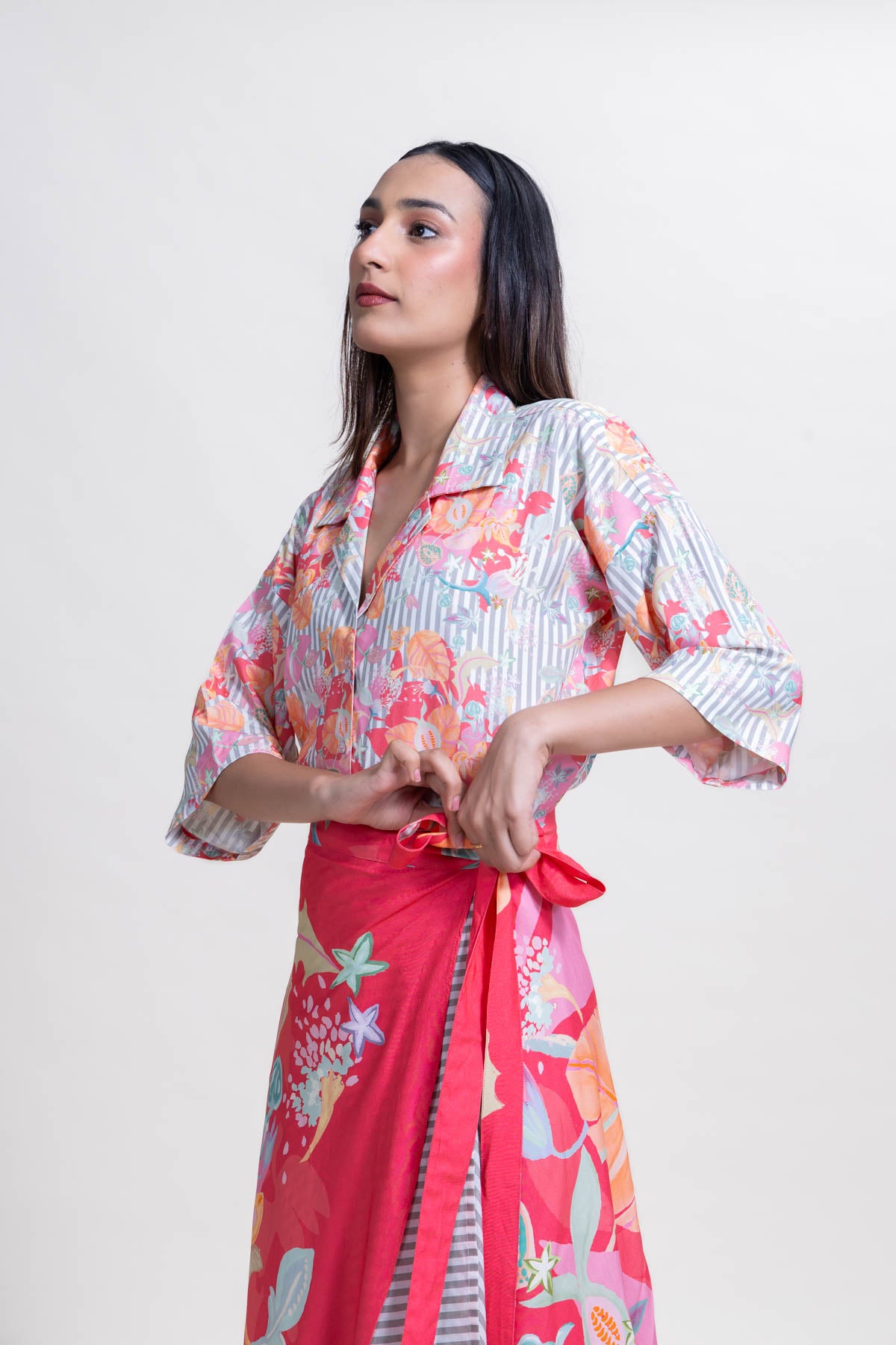 BOTTOMS Vasaka Layered Wrap Skirt (Full On Fuchsia)