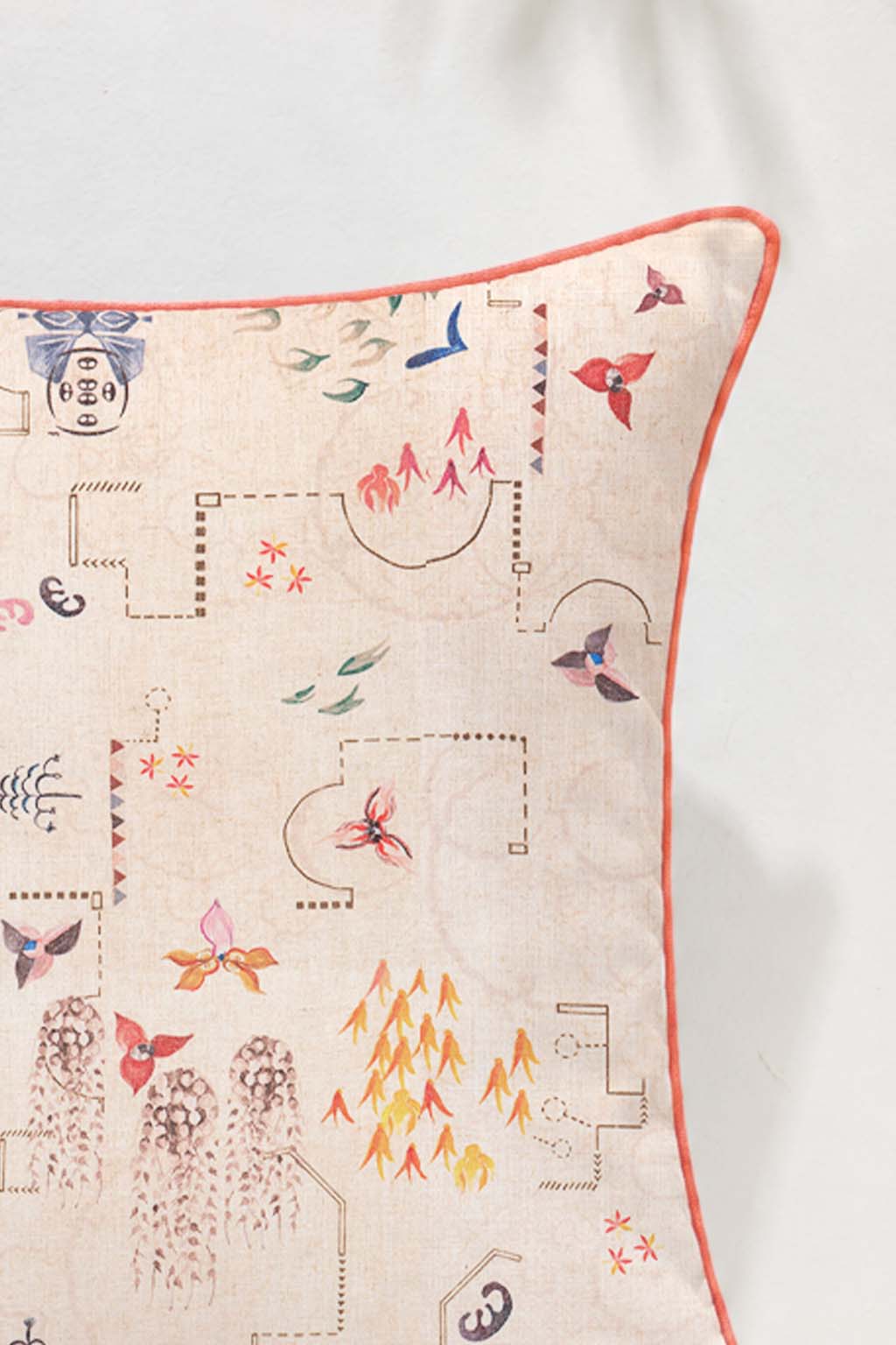 SHAMS & FLOOR CUSHIONS Garden Of Memories Parchment Beige Floor Cushion Cover (61 X 61 Cm)