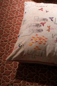 SHAMS & FLOOR CUSHIONS Garden Of Memories Parchment Beige Floor Cushion Cover (61 X 61 Cm)