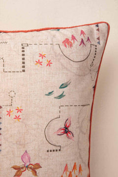 SHAMS & FLOOR CUSHIONS Garden Of Memories Parchment Beige Floor Cushion Cover (61 X 61 Cm)