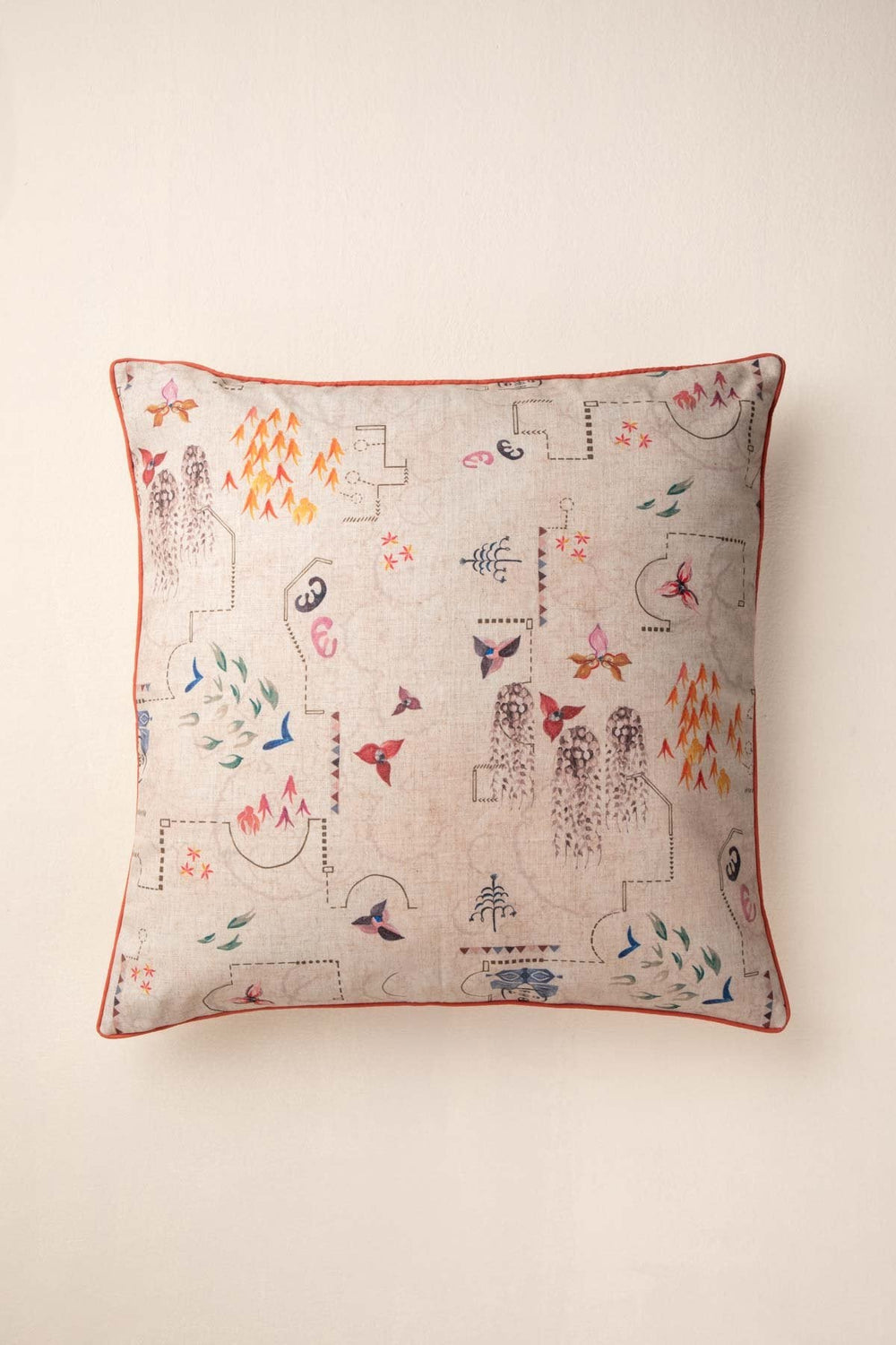 SHAMS & FLOOR CUSHIONS Garden Of Memories Parchment Beige Floor Cushion Cover (61 X 61 Cm)