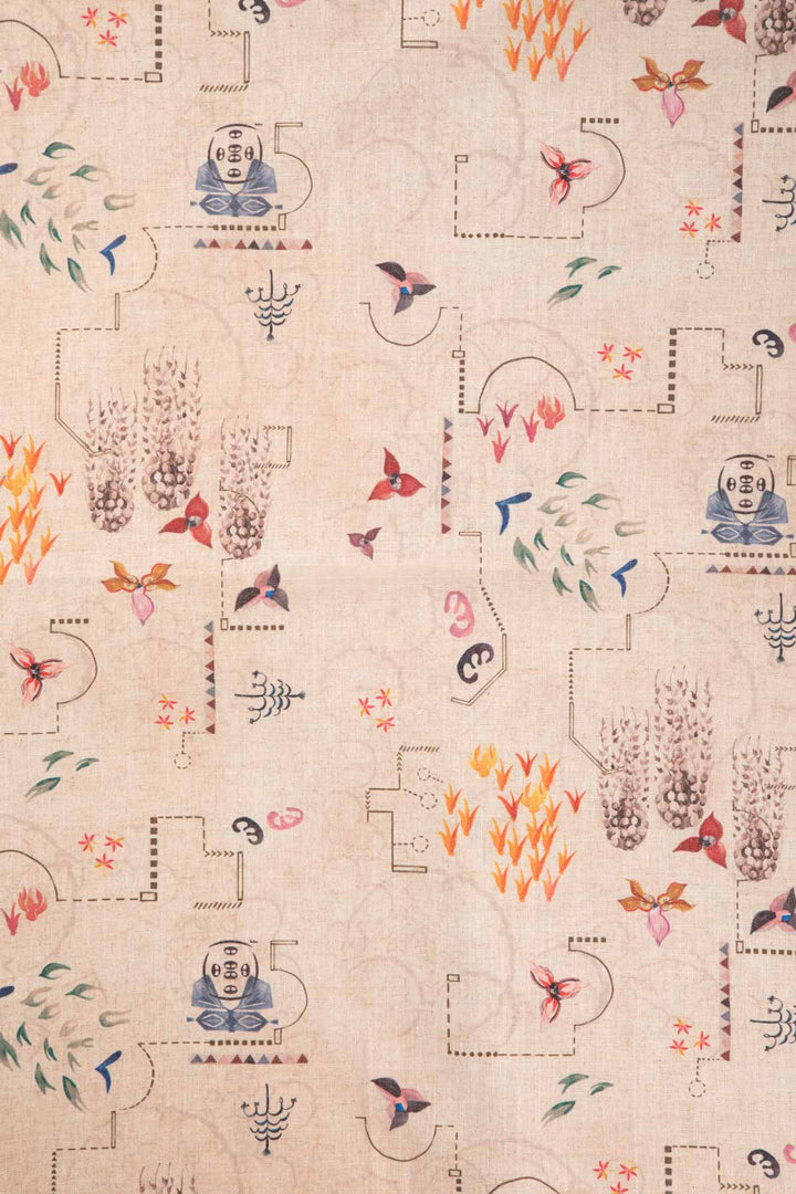 PRINT & PATTERN UPHOLSTERY FABRICS Garden Of Memories Printed Upholstery Fabric (Parchment Beige)