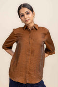 TOPS Glass Satin Boxy Shirt (Burnished Brown)