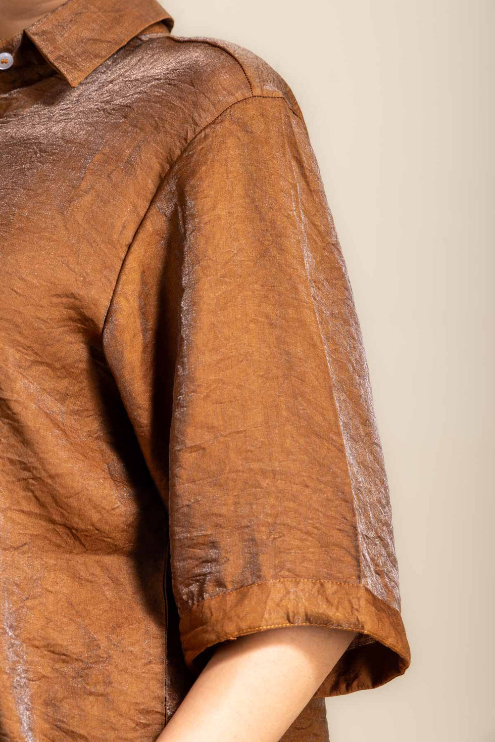 TOPS Glass Satin Boxy Shirt (Burnished Brown)