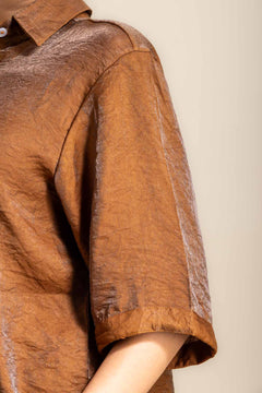 TOPS Glass Satin Boxy Shirt (Burnished Brown)
