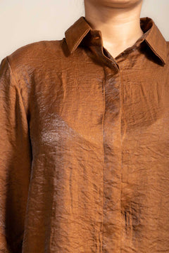 TOPS Glass Satin Boxy Shirt (Burnished Brown)