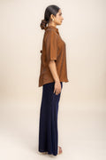 TOPS Glass Satin Boxy Shirt (Burnished Brown)