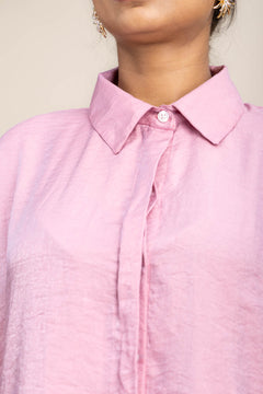 TOPS Glass Satin Easy Shirt (Pink)