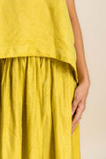 BOTTOMS Glass Satin Gathered Skirt (Lime Luster)