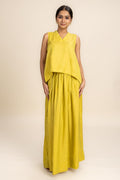 BOTTOMS Glass Satin Gathered Skirt (Lime Luster)