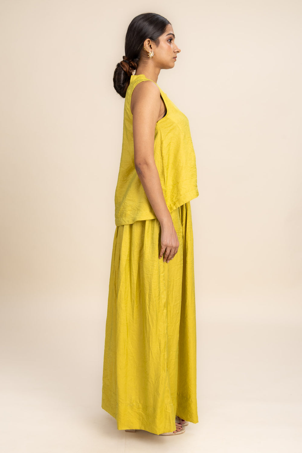 BOTTOMS Glass Satin Gathered Skirt (Lime Luster)