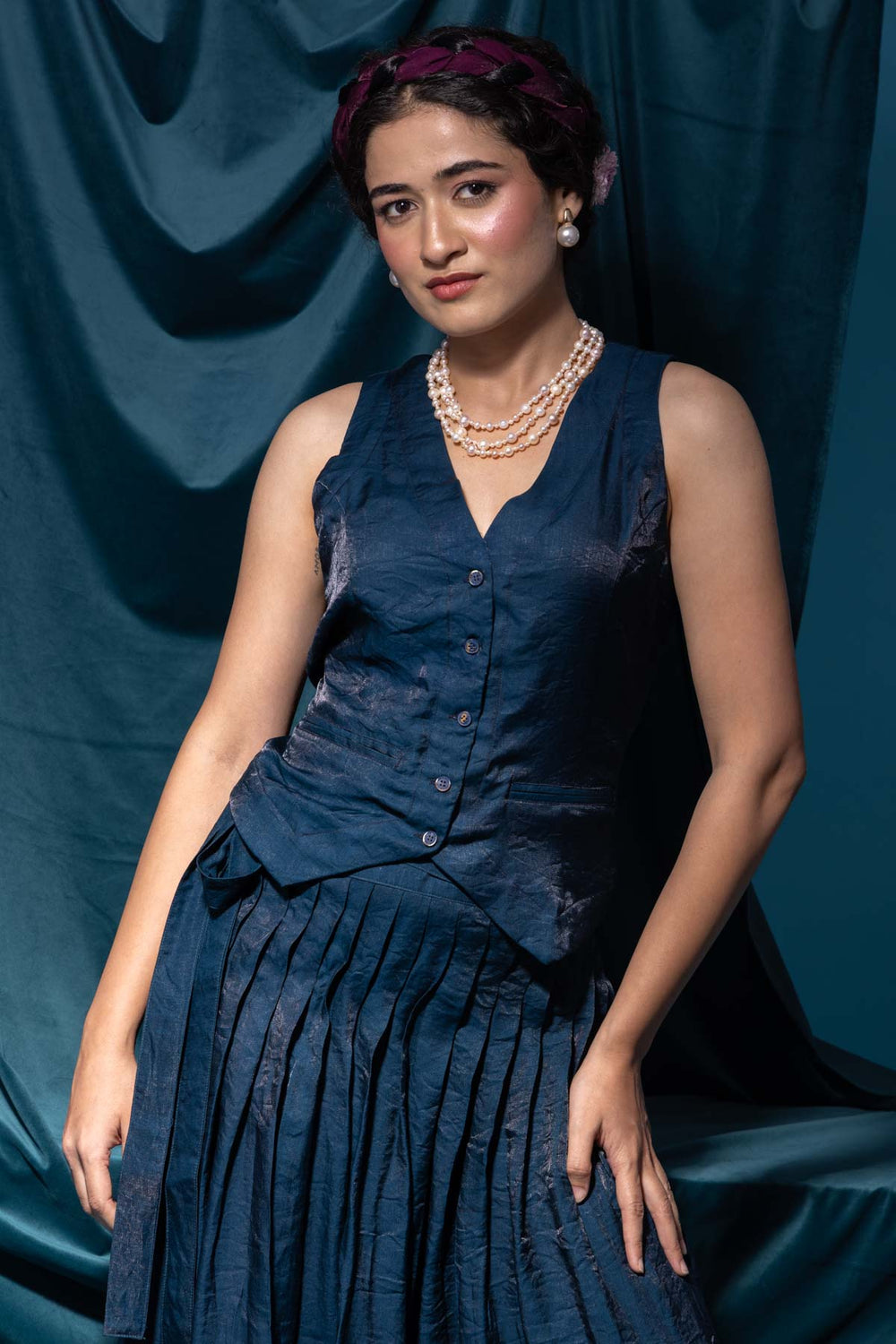 TOPS Glass Satin Waistcoat (Teal Twinkle)