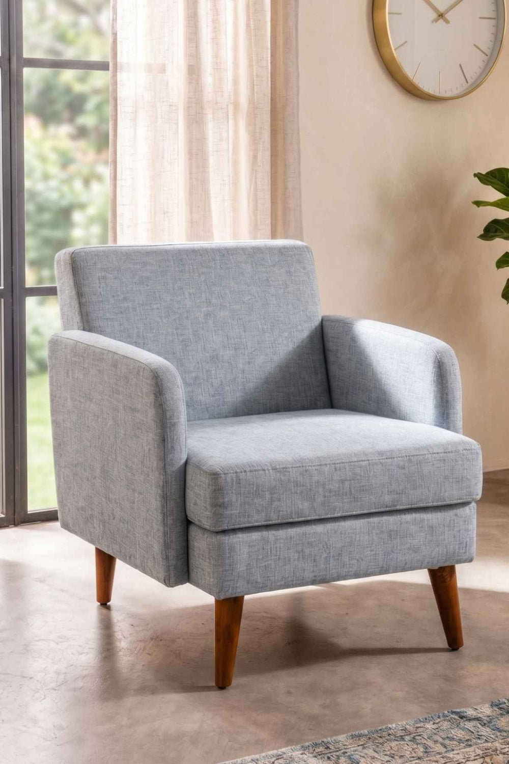 Upholstered Bundle Glider Accent Chair in Raffia Misty Grey Fabric