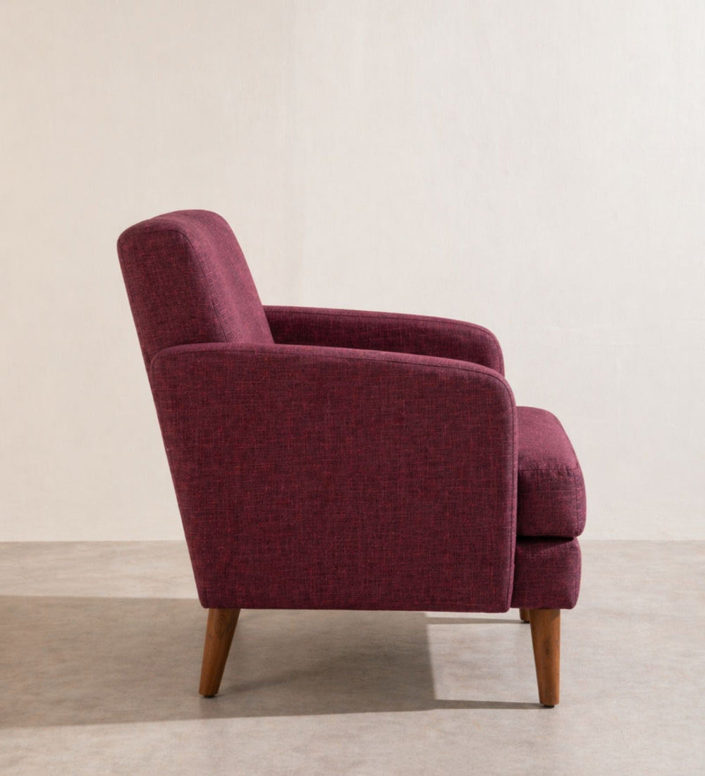 Upholstered Bundle Glider Accent Chair in Raffia Plum Red Fabric