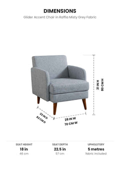 Upholstered Bundle Glider Accent Chair in Raffia Misty Grey Fabric