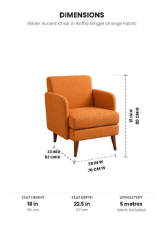 Upholstered Bundle Glider Accent Chair in Raffia Ginger Orange Fabric