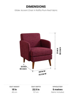 Upholstered Bundle Glider Accent Chair in Raffia Plum Red Fabric