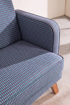 Upholstered Bundle Glider Sofa in Code Shadow Plum Blue Fabric