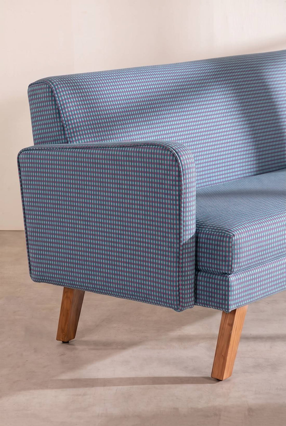 Upholstered Bundle Glider Sofa in Code Shadow Plum Blue Fabric