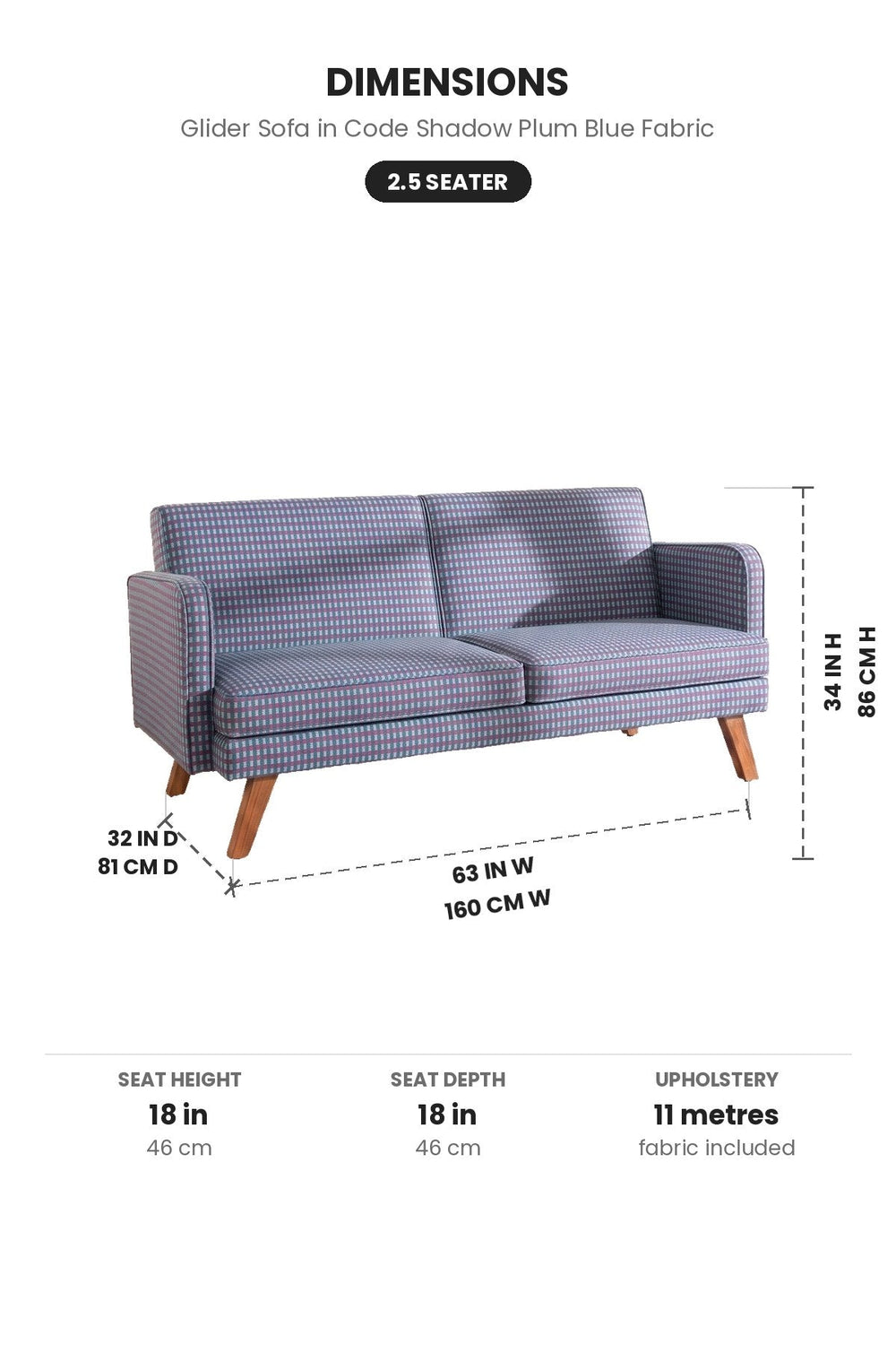 Upholstered Bundle Glider Sofa in Code Shadow Plum Blue Fabric