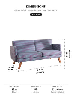Upholstered Bundle Glider Sofa in Code Shadow Plum Blue Fabric