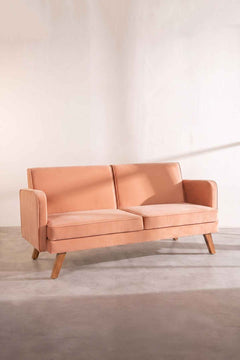 Upholstered Bundle Glider Sofa in Peach Velvet Fabric