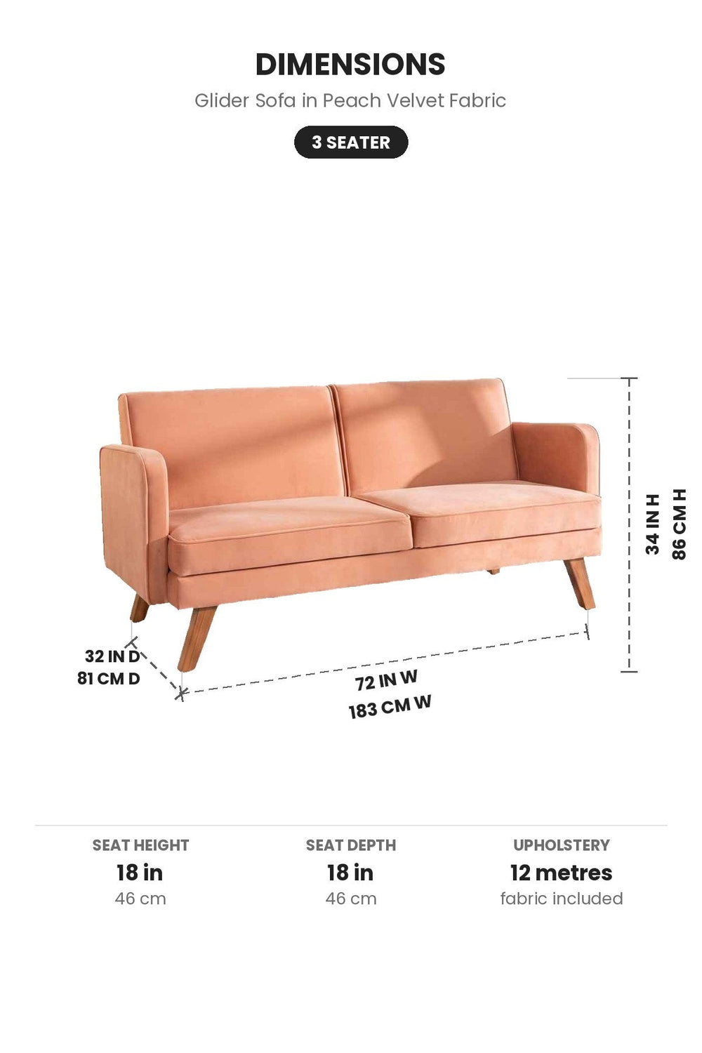 Upholstered Bundle Glider Sofa in Peach Velvet Fabric