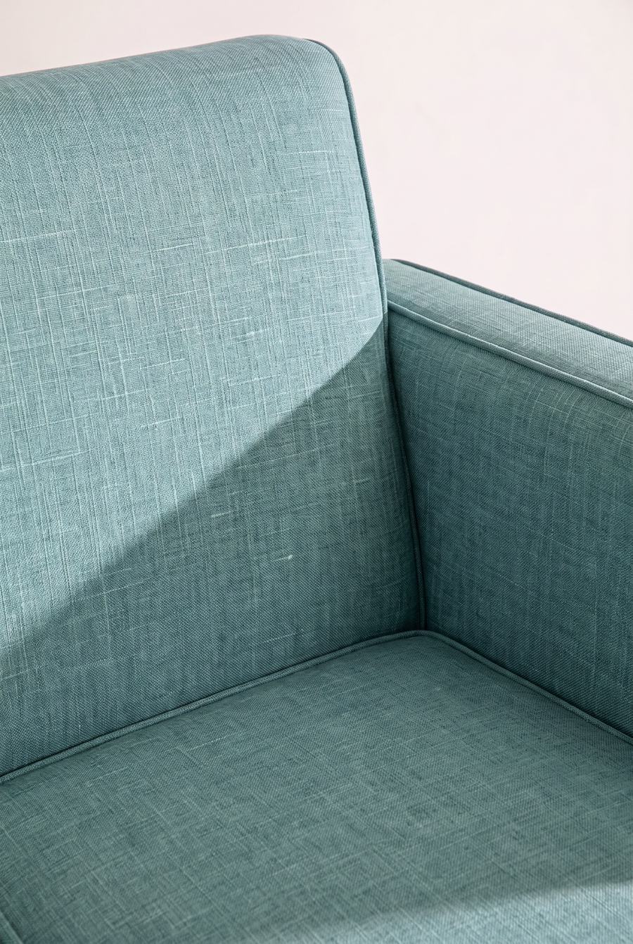 Upholstered Bundle Glider Sofa in Raffia Turquoise Fabric