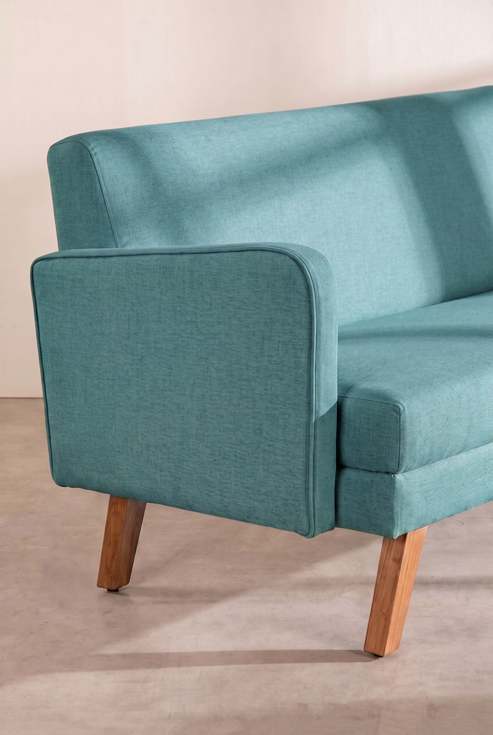 Upholstered Bundle Glider Sofa in Raffia Turquoise Fabric