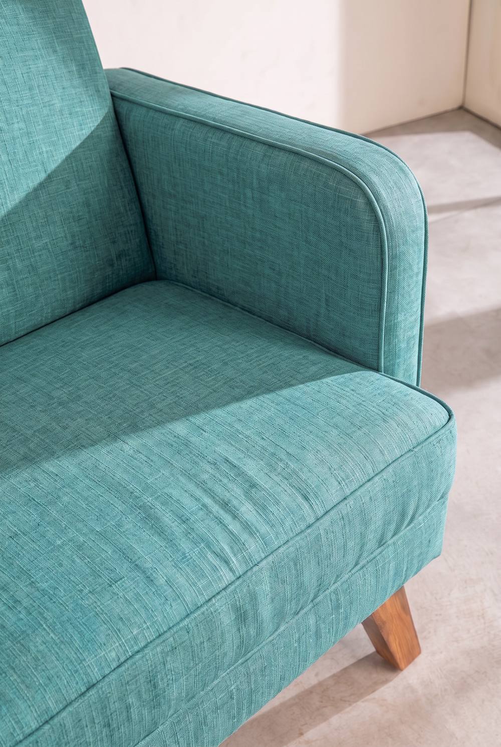 Upholstered Bundle Glider Sofa in Raffia Turquoise Fabric