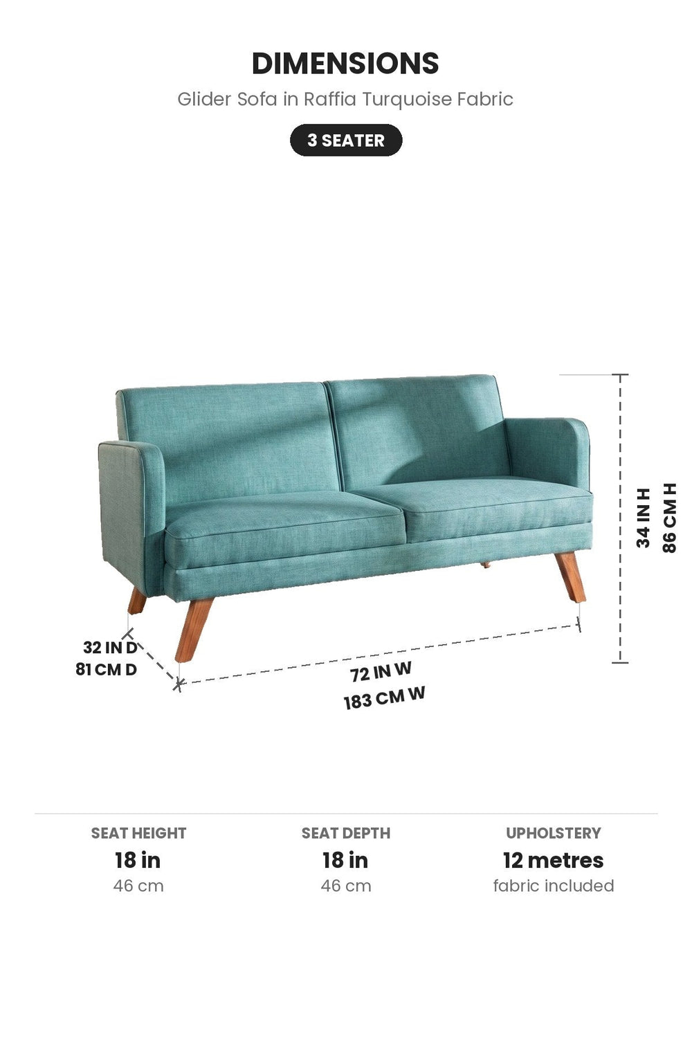 Upholstered Bundle Glider Sofa in Raffia Turquoise Fabric