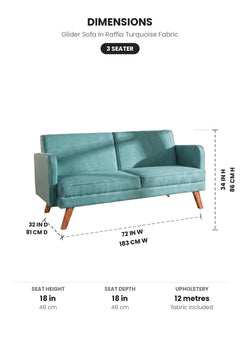 Upholstered Bundle Glider Sofa in Raffia Turquoise Fabric