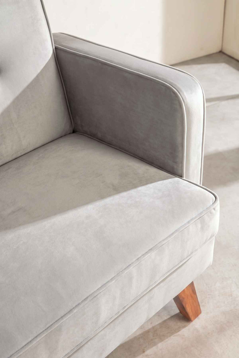 Upholstered Bundle Glider Sofa in Silver Velvet Fabric