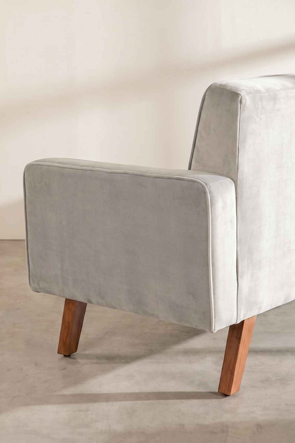 Upholstered Bundle Glider Sofa in Silver Velvet Fabric